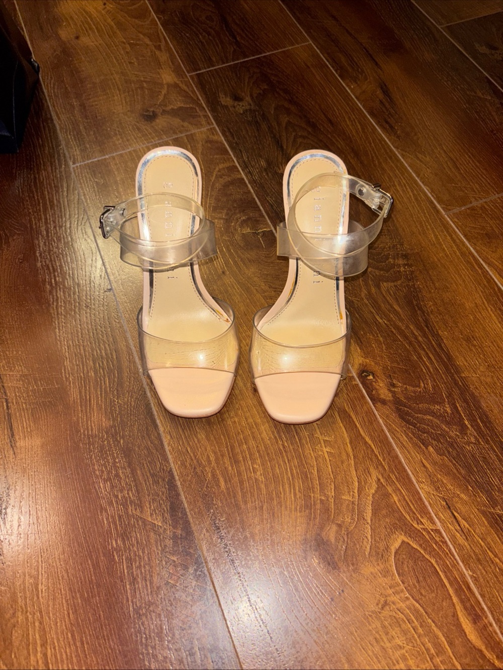 Gianni Bini Women’s Strappy Heel Clear Straps Ankle Buckle Open Toe 5.5